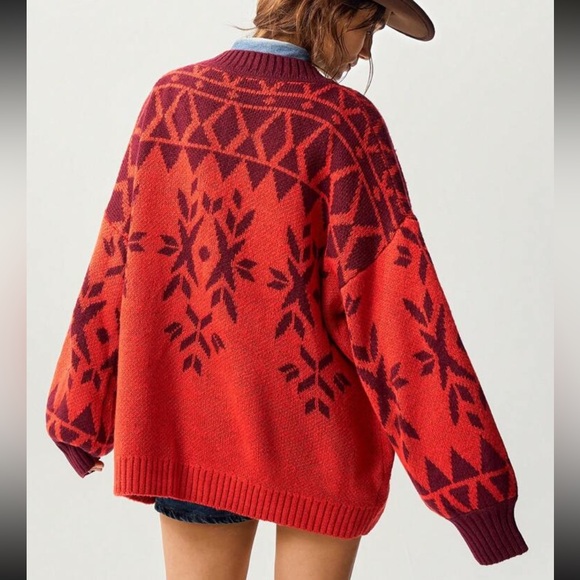 Cozy Argle Print round neck Oversized Sweater Top - Picture 4 of 7